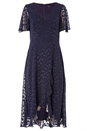 Navy  Spot Chiffon Frill Asymmetric Midi Dress, Image 5 of 5