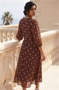 Chocolate Polka Dot Chiffon Pleated Midi Dress, Image 3 of 4