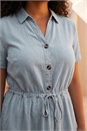 Denim Curve Tie Waist Shirt Dress, Image 4 of 4