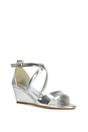 Silver XY LONDON Silver 'Kylie' Strappy Sandal Wedge Heels With Ankle Strap, Image 2 of 6