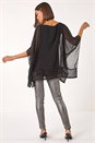 Black Sequin Hem Contrast Tunic Top, Image 3 of 5