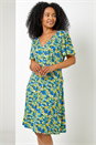 Blue Petite Floral Print Stretch Jersey Dress, Image 1 of 5