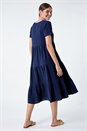 Navy  Cotton Textured Tiered Midi Dress, Image 3 of 5