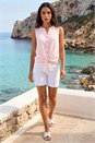 Light Pink Contrast Tie Front Button Up Blouse, Image 2 of 4