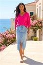Fuchsia Plain Stretch V-Neck Longline Jumper, Image 2 of 4