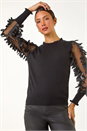 Black Sheer Feather Sleeved Jumper, Image 4 of 5
