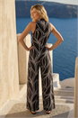 Black Abstract Leaf Print Crossover Jumpsuit, Image 3 of 4