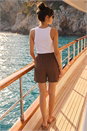 Brown Dusk Textured Elastic Waist Shorts, Image 3 of 5
