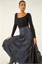Midnight Blue Abstract Diamond Print Midi Skirt, Image 2 of 5