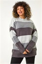 Grey Curve Colour Block Stripe Knit Jumper, Image 4 of 5