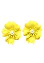 Yellow Floral Pearl Stud Earrings In Light Pink, Image 1 of 5