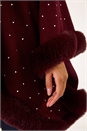 Wine Sparkly Faux Fur Trim Cape, Image 5 of 5