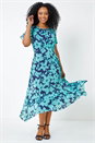 Mint Petite Floral Chiffon Frill Hem Midi Dress, Image 4 of 5