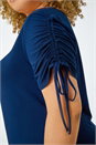 Navy Curve Plain Ruched Tie Top, Image 5 of 5