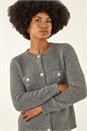 Grey Fluffy Sparkly Button Cardigan , Image 4 of 5