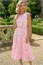Pink Floral Chiffon Pleat Neck Dress, Image 2 of 4