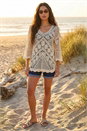 Cream Crochet Lace V-Neck Open Knit, Image 1 of 4