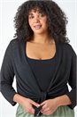 Black Curve Tie Front Stretch Cropped Cardigan, Image 1 of 5