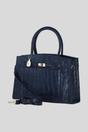 Navy Real Leather Structured Handbag with Detachable Strap, Image 2 of 4