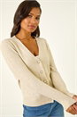 Cream Sequin V-Neck Buttoned Cardigan, Image 1 of 5