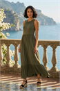 KHAKI Dusk Tiered Stretch Midi Dress , Image 1 of 4