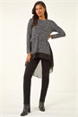 Black Spot Print Chiffon Hem Stretch Top, Image 2 of 5