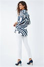 Navy  Linear Print V-Neck Pleat Front Tunic Top, Image 3 of 5
