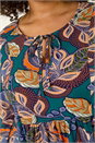 Teal Curve Floral Gathered Tie Front Top, Image 6 of 7