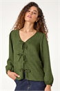 KHAKI Tie Front Woven Top, Image 4 of 5