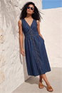 Denim Cotton Button Detail Midi Dress, Image 1 of 4