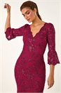 Red Lace Scallop V-Neck Bodycon Maxi Dress, Image 2 of 8