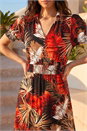 Rust Leaf Print Shirred Midi Dress, Image 4 of 4