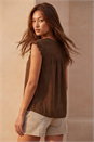Chocolate Satin Crochet Tie Front Tunic Top, Image 3 of 4