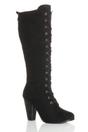 Black High Heel Lace Up Victorian Style Knee Boots, Image 1 of 6