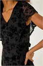 Black Dusk Floral Stretch Angel Sleeve Mini Dress, Image 5 of 5