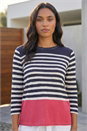 Navy Contrasting Stripe Print Top, Image 1 of 4
