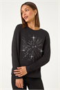 Black Foil Star Print Long Sleeve Top, Image 1 of 5