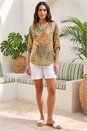 Khaki Leaf Print Burnout Shirt, Image 2 of 4