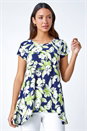 Lime Textured Floral Stretch Hanky Hem Top, Image 1 of 5