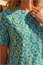 Teal Ikat Print Stretch T-Shirt, Image 4 of 4
