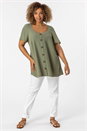 KHAKI Curve Square Neck Button Down Blouse, Image 1 of 4