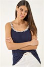 Navy Daisy Trim Strappy Vest Top, Image 1 of 5