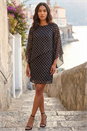Black Asymmetric Polka Dot Overlay Dress, Image 1 of 4