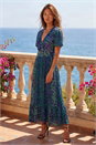 Teal Animal Print Beaded Midi Dress, Image 2 of 4