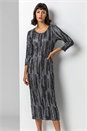 Silver Foil Stripe Print Chiffon Plisse Midi Dress, Image 1 of 5