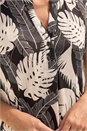 Stone Textured Leaf Print V-Neck Stretch Top, Image 4 of 4