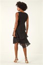 Black Embellished Neck Tiered Chiffon Dress, Image 3 of 5