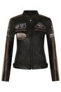 Black Leather Biker Racing Badges Jacket, Image 1 of 5