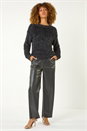 Black Faux Leather Wide Leg Trouser, Image 2 of 6