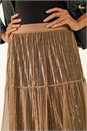 Mocha Pleated Velvet Overlay Skirt, Image 5 of 7